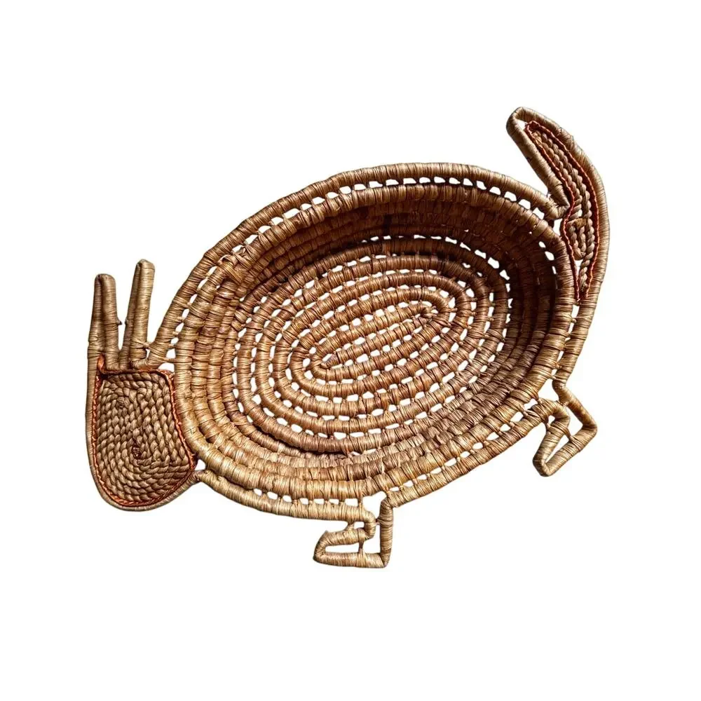 Two Gullah style handmade shaped shallow woven baskets Bunny & Turkey theme